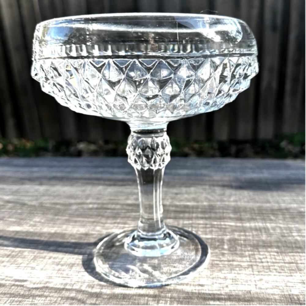 Indiana Glass Diamond Point Vintage Clear Pedestal Compote Candy Dish-Excellent